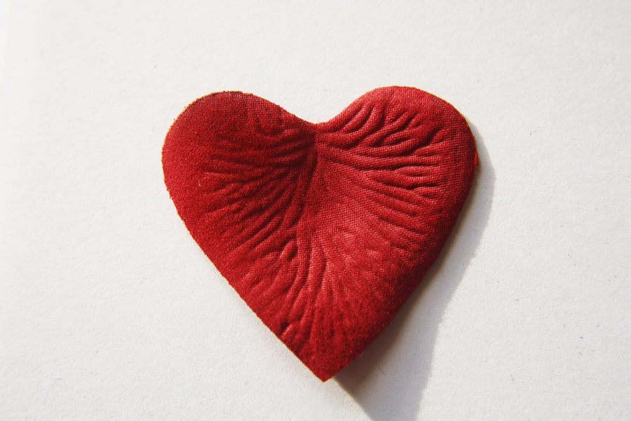 Red Heart Shaped Silk Rose Petals, 100 per bag