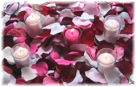 Romance 2000 - Choose Your Color of Silk Rose Petals + candles